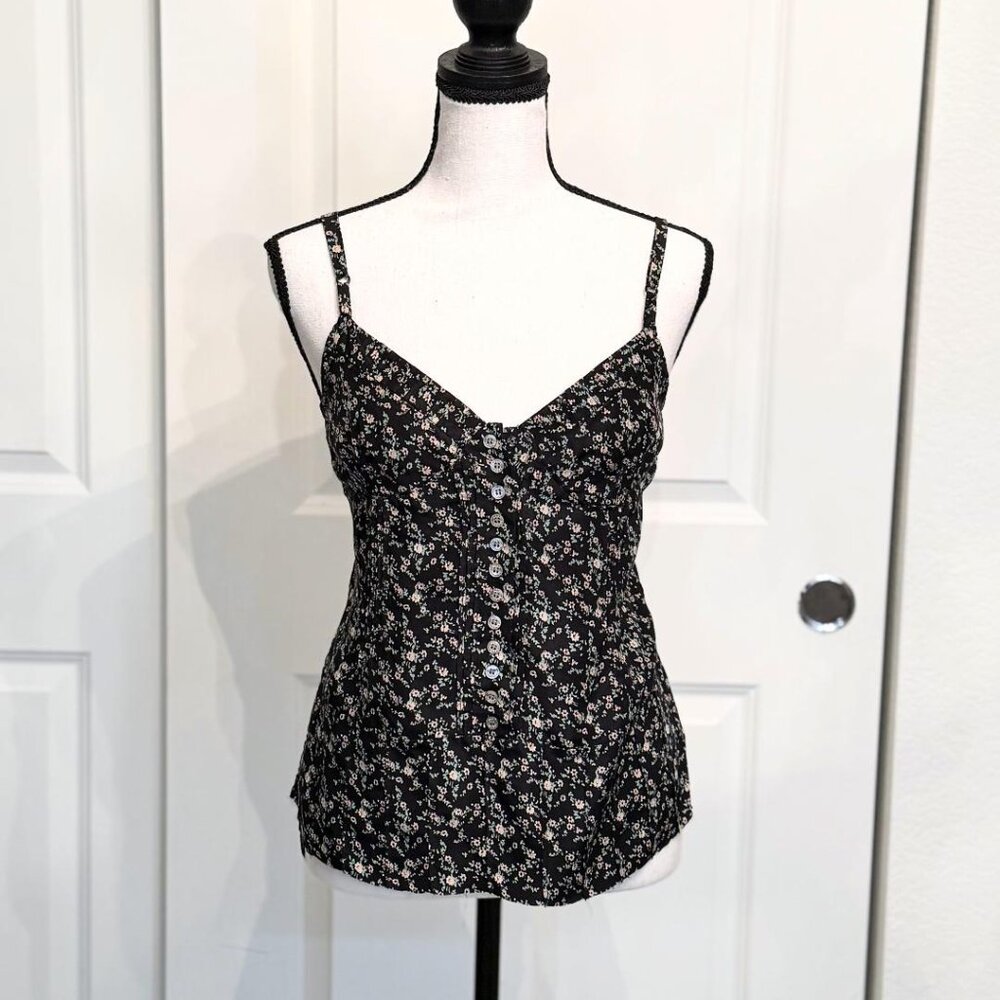 Marc Jacobs Black Floral Silk Camisole Tank Top Adjustable Straps, Size 2